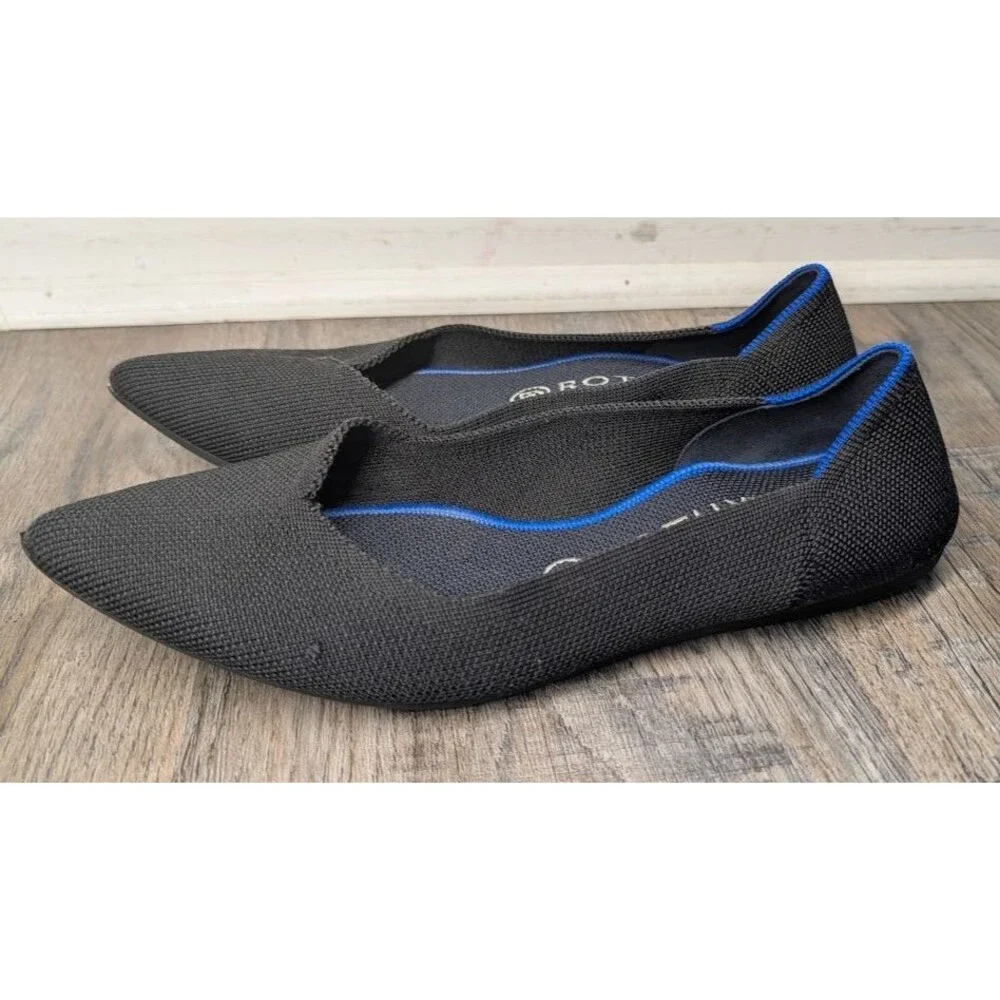ROTHY'S The Point Black Knit Fabric Ballet Flats Pointy Toe Women's Size 9